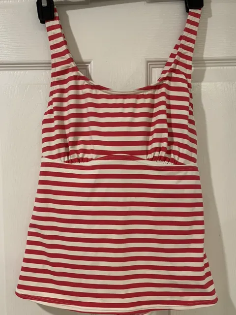 LANDS END Tankini Top Only Size 8 Pink And White Stripes With Tie In Back