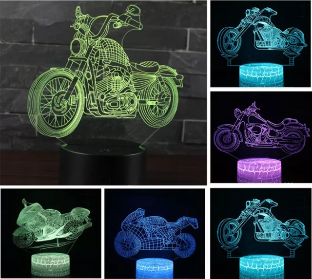 Motorcycle 3D Acrylic LED Night Light Touch Table Desk Lamp Gift 7 Color Change