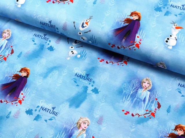 Jersey Baumwolljersey Stoff FROZEN 2 Anna Elsa und Olaf auf Blau EUR 22,00/m