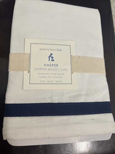 Pottery Barn Kids Harper Sabrina Basket Liner White Navy Stripe Size Large NWT