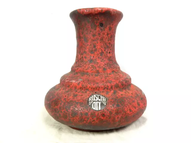 Well shaped 70s Ruscha Art Ceramic Vase in Dark Red Fat Lava Ice Variation