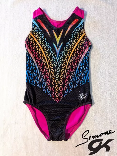 GK Elite Olympic SIMONE BILES Medium Gymnastics Dance Leotard STRAPPY Geometric