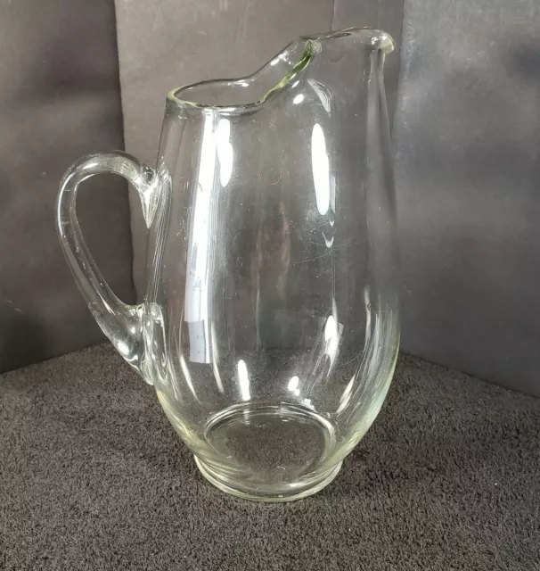 Unique Hand Blown Glass Water Pitcher with Ice Lip Clear 10.25" Tall