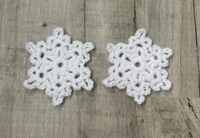 2 X Handmade Crochet Snowflake Applique, Motif, Embellishment, Decoration
