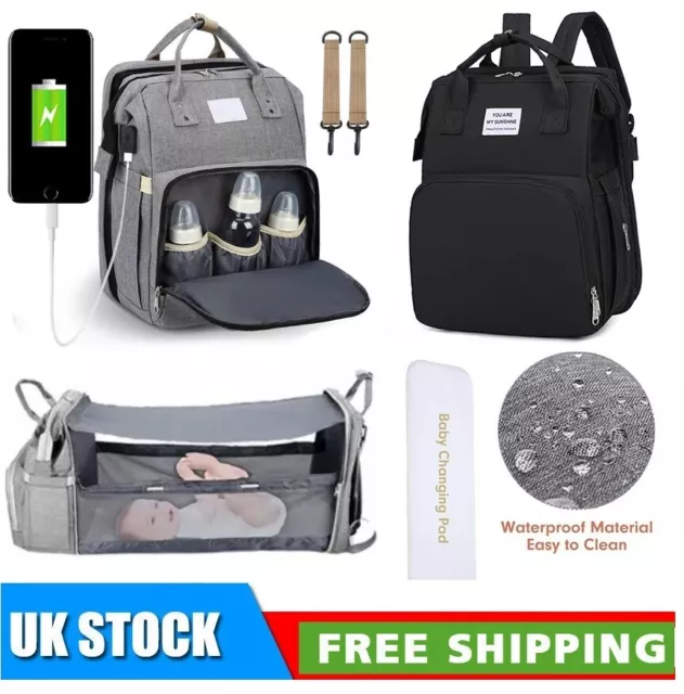 Multi-Function Baby Diaper Backpack Folding Bed Nappy Mummy Changing Bag UK