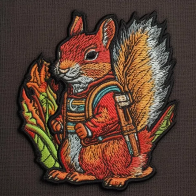Squirrel Patch Embroidered Iron-on Applique for Clothing Wild Animal Warrior