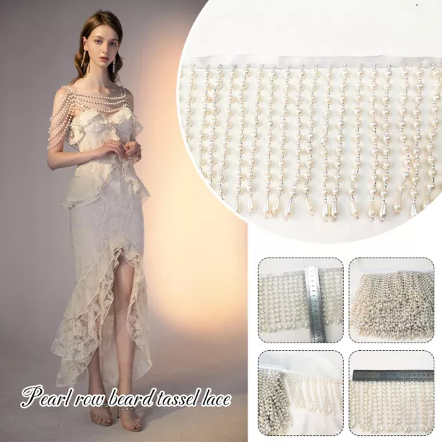 1 Yard Bead Pearl Tassel Fringe Lace Edge Trim Ribbon Costume Sewing Craft Decor