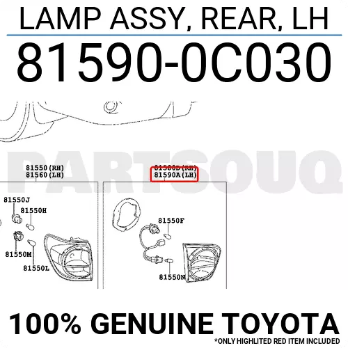 815900C030 Genuine Toyota LAMP ASSY, REAR, LH 81590-0C030 OEM