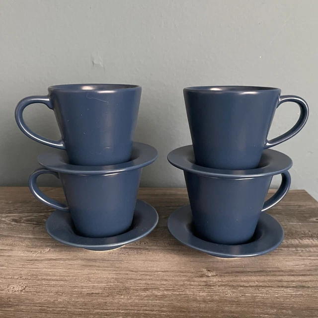 IKEA DINERA STONEWARE Mugs Coffee Tea Cup and Saucers Set of 4 Blue 29