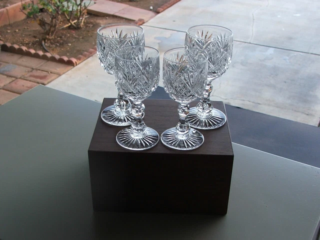 Four Matching Pattern AMERICAN BRILLIANT ABP CUT GLASS Stemware Cordials MINT