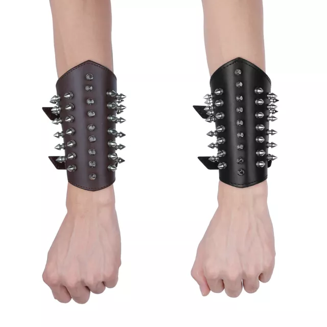 Unisex Faux Leather Gauntlet Wristband Bracer Metal Spike Studded Arm Armor Cuff