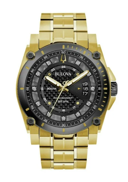 Bulova Men's Precisionist Diamond Accents Quartz Gold Tone 46MM Watch 98D156