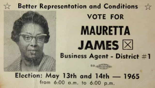 Vote for Mauretta James Business Agent Card Black Candidate Los Angeles CA 1965