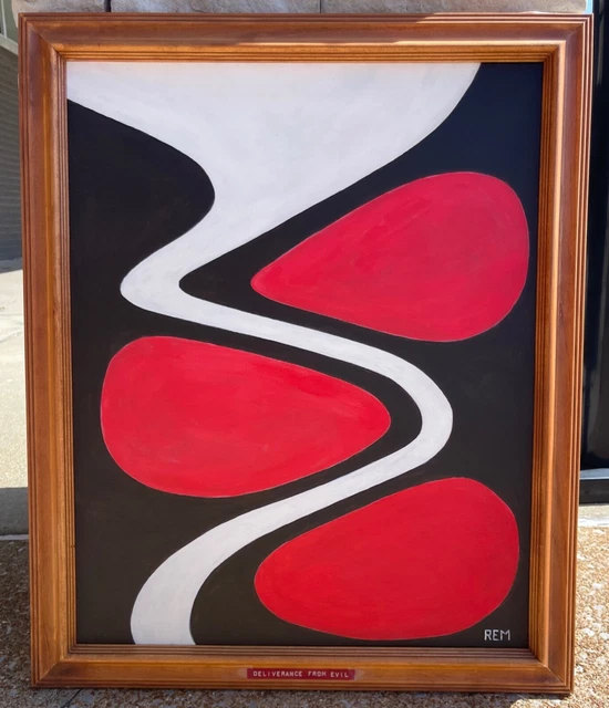 VINTAGE ABSTRACT SHAPES Acrylic Painting Modern Art Wall Hanging Signed