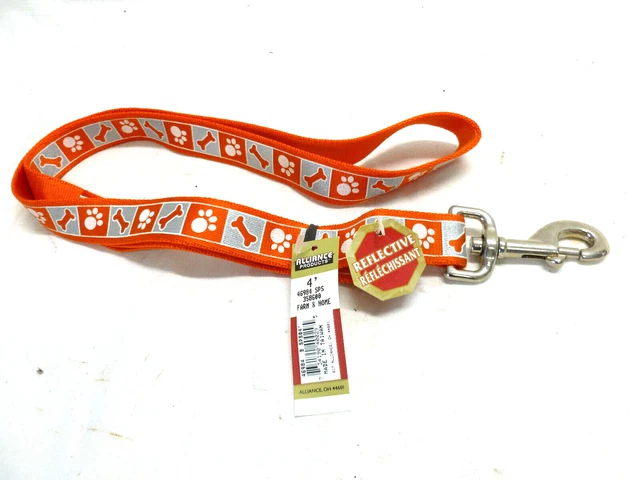 Coastal Lazer Brite Reflective 4 feet length 1" W. dog leash Orange w/Bone & Paw