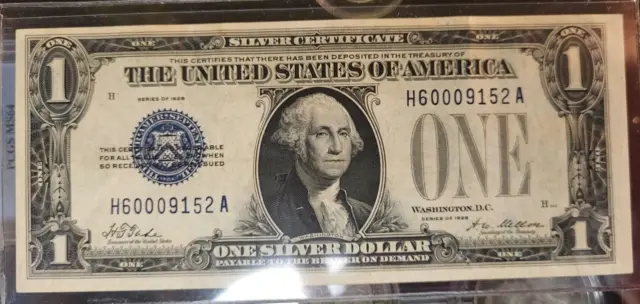1928 One Dollar Funny Back Silver Certificate Blue Seal. Crisp $1 Note.