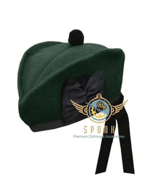 100% Wool Green Glengarry Cap Hat Premium Handmade SCOTTISH GLENGARRYS Diced Cap
