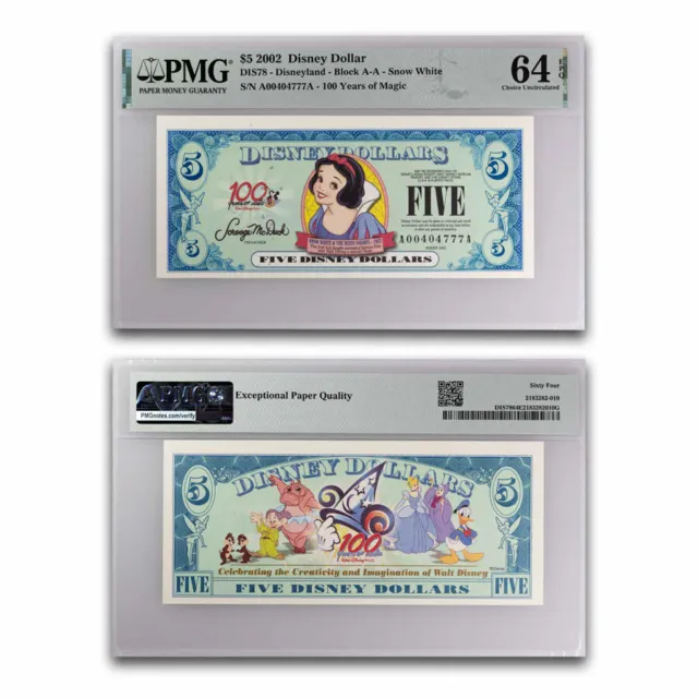 2002 $5.00 (AA) Snow White CU-64 EPQ PMG (DIS#78)