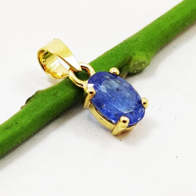 Natural Blue Tanzanite Gemstone 14Kt Yellow Gold Handmade Pendant Jewelry #Us001