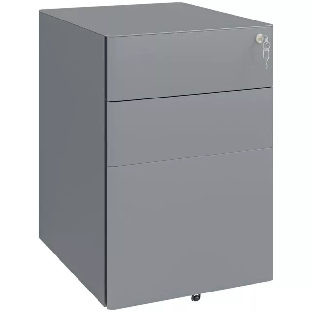 Vinsetto 5 Wheels 3 Drawer Metal Filing Cabinet Lockable Compact Under Desk-Grey