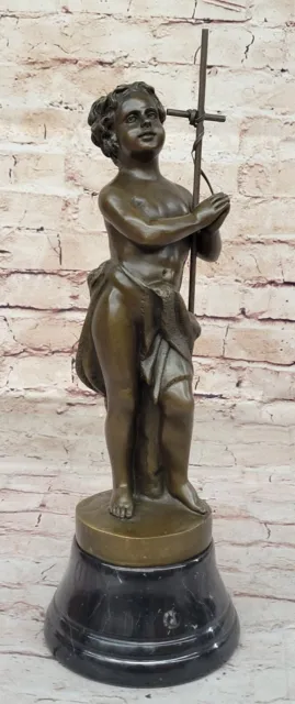 Firmato San Giovanni Il Battista Come Un Ragazzo Scultura Bronzo Statua Statuina
