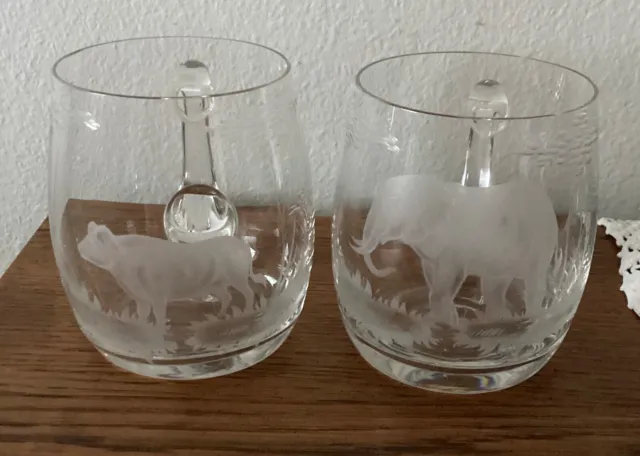 2- Etched Queens Lace Crystal Drink Glasses Tumblers Kenyan African Rowland Ward