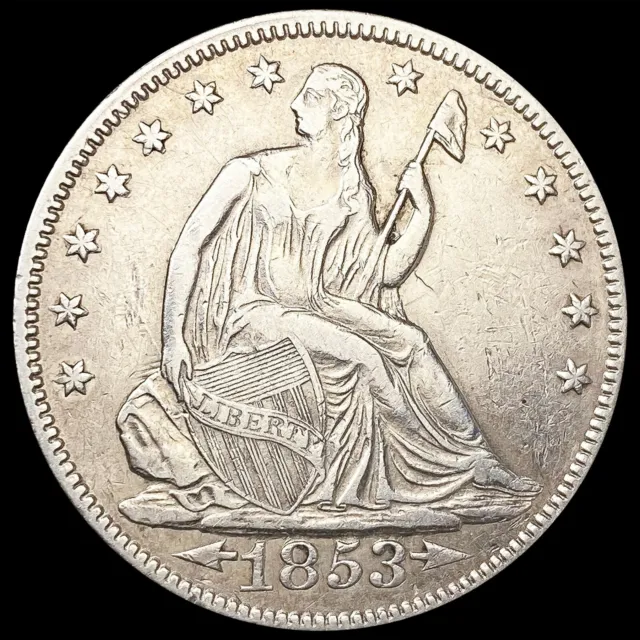 1853 Arws & Rays Seated Liberty Half Dollar Coin CLOSELY UNCIRCULATED