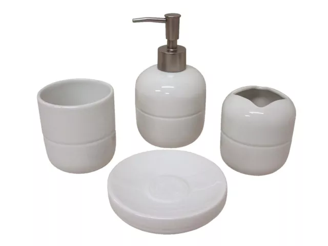 (35525) Conjunto Baño 4 Piezas Accesorios Sobremesa Lavabo Redondo Porcelana Bla