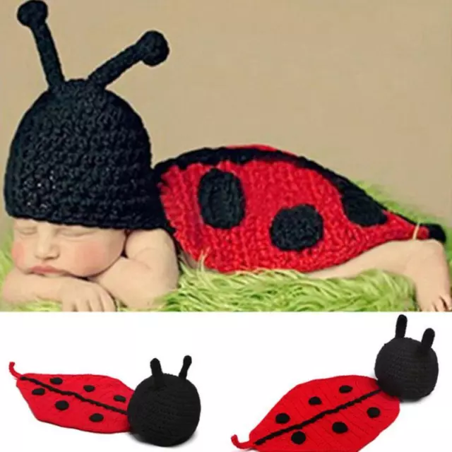 Newborn Baby Ladybug Knit Crochet Clothes Hat Photo Photography Prop Outfit