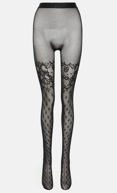 Collant WOLFORD DELIA Bicolore Sahara/White – Motif Fleurs Et Pois – Taille XS – Neuf Avec étiquettes