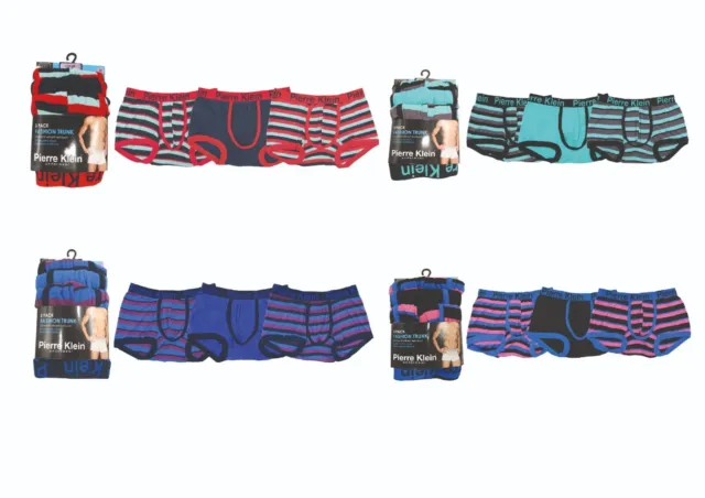 3 Pairs Mens Fashion Trunks Pierre Klein Underwear Assorted Striped Underpants