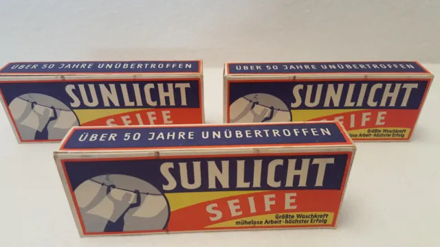 Dreimal alte Sunlicht Seife mit Karton, ungeöffnet , aus Nachlaß