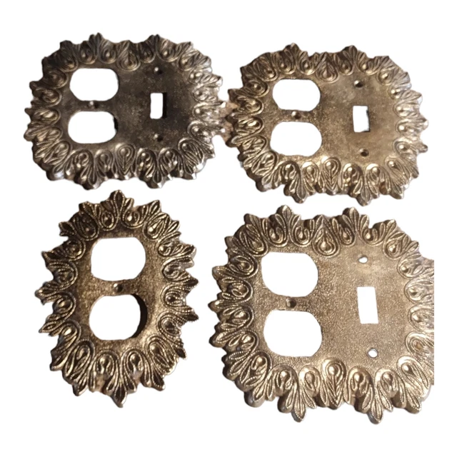 Vintage Ornate Brass  Salvage Outlet Cover Lot of 4 Double Switch Plate