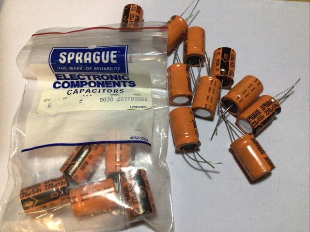 NOS SPRAGUE 50V 220uF Capacitor p/n 503D227F0950QE qty 15 (J/6)