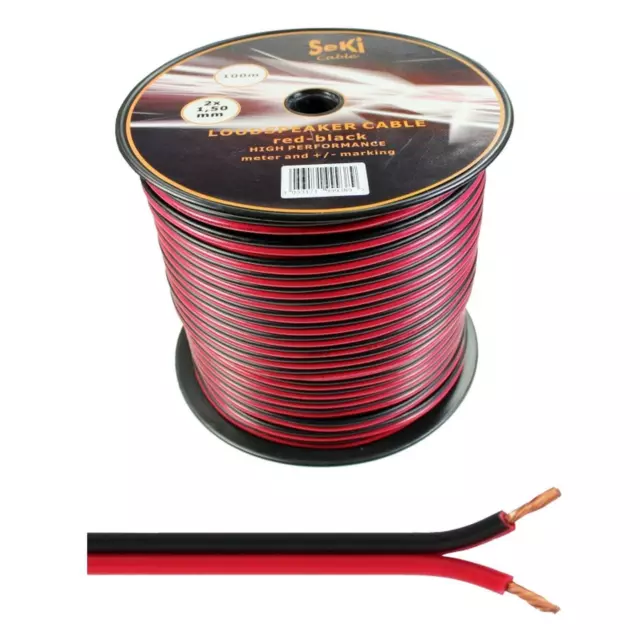 100m Câbles de haut-parleurs 2x 1,5mm² Rouge Noir Câble audio Boîte à câble