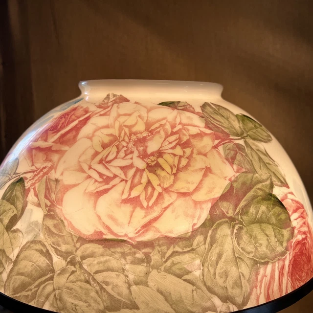 Vintage Floral GWTW Hand Painted Shade Red Yellow Roses 14” Fitter 6.5” Tall