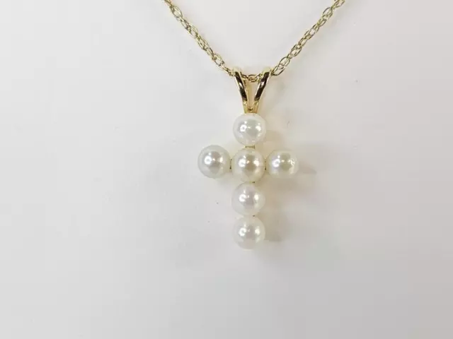 14K YELLOW GOLD 3mm White Pearl Cross Pendant (AM1068639) $49.99 - PicClick