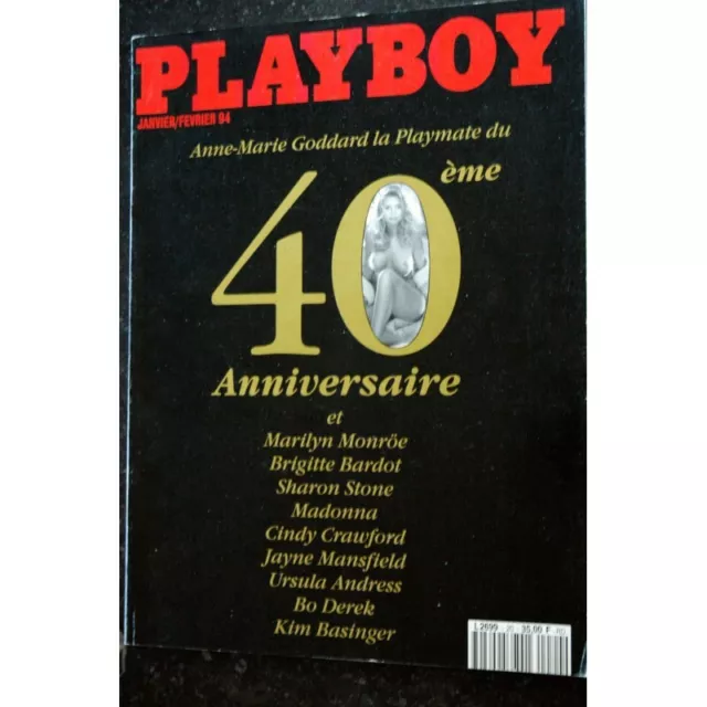 Playboy 020 Janvier 1994 Special 40 Ans Bardot Stone C. Crawford Derek Andress M