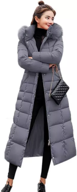 Para mujeres Invierno Cálido Acolchado Amortiguador Damas Parka Largo Acolchado Abrigo con Capucha Talla M