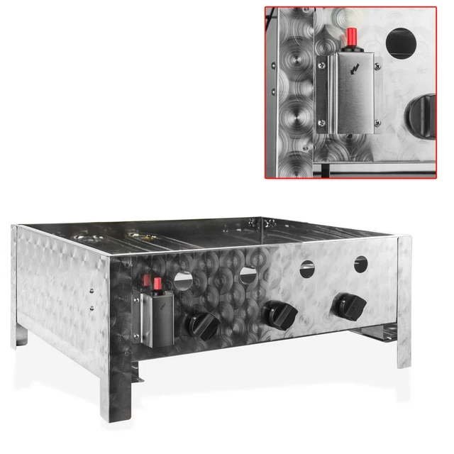 Edelstahl Gasbräter Gasgrill Gastrobräter Tischgrill 3 Flammen mit Stahlpfanne 2