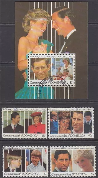 Dominica 1991 10Th Wedding Anniv. Princess Diana Set + M/S Fu (Id:779/D43758)