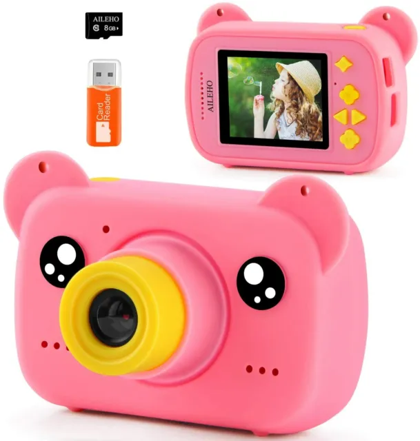 Kids Cute Cartoon Bear Digital Camera, 2" 1080P Screen, 8Mp & 8Gb Memory Card