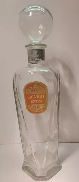 Vtg Calvert Extra The Soft Whiskey 4/5 Qt Liquor Bottle W/ Glass Stopper Empty