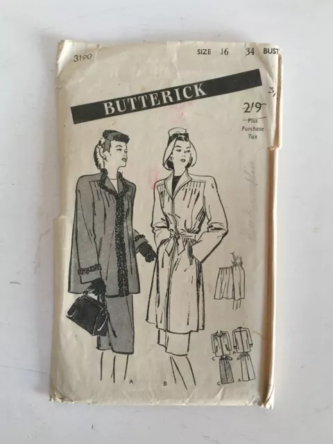 Manteau et jupe maternité vintage années 1940 CC41 BUTTERICK motif 3190 buste 34