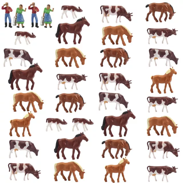 Model Railway 36PCS 1:87 Well Painted Farm Animals HO Scale Cows Horses Shepherd