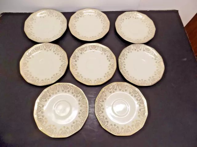 8 National Brotherhood Operative Potters Royal China Flurette 22K Gold Saucers