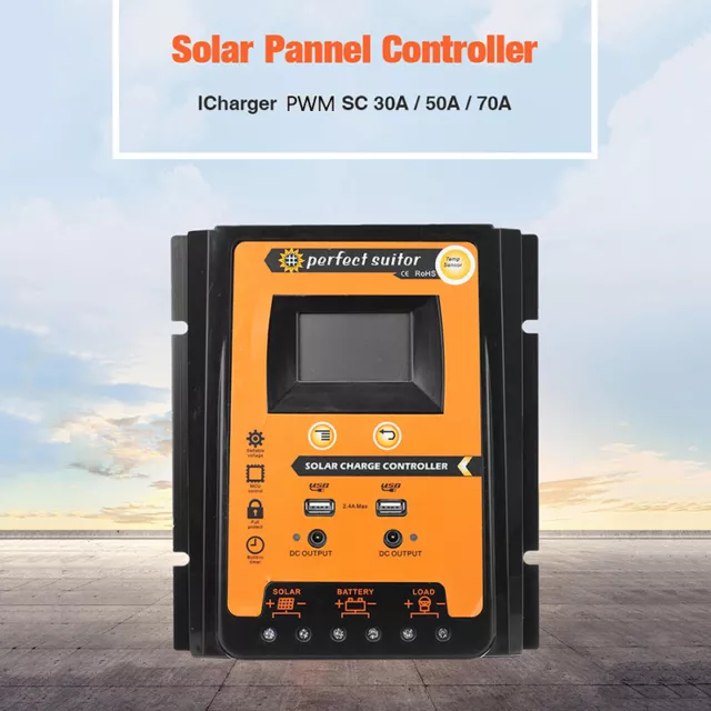 MPPT Solar Charge Controller 12/24V 30/50/70A Battery Regulator Dual USB 5V-wf