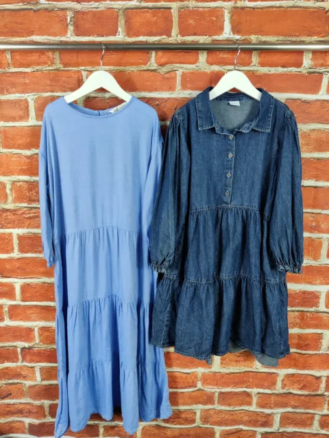Girls Bundle Age 10-11 Years Next H&M Long Sleeve Dress Blue Denim Tiered 146Cm