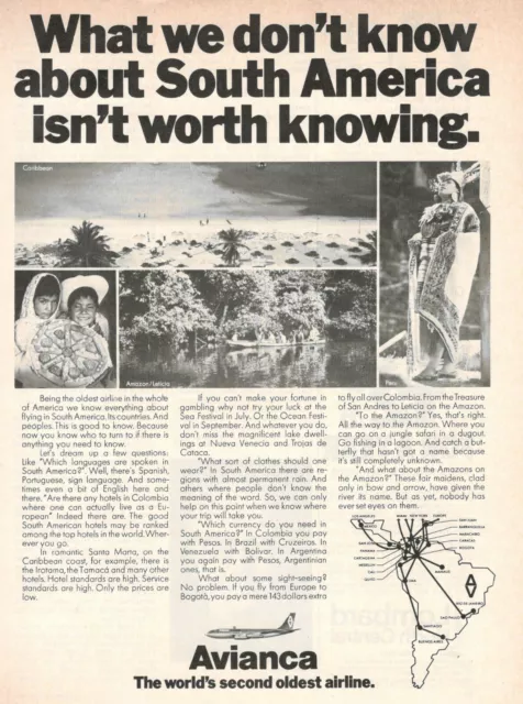 Air Avianca Airlines Publicité 1974 Sud America