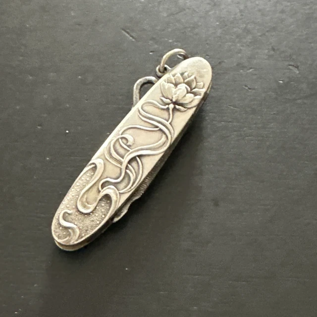 Coulant De Sautoir En Argent Massif - Fleur D'Iris Art Nouveau Circa 1900 - Très Bon état